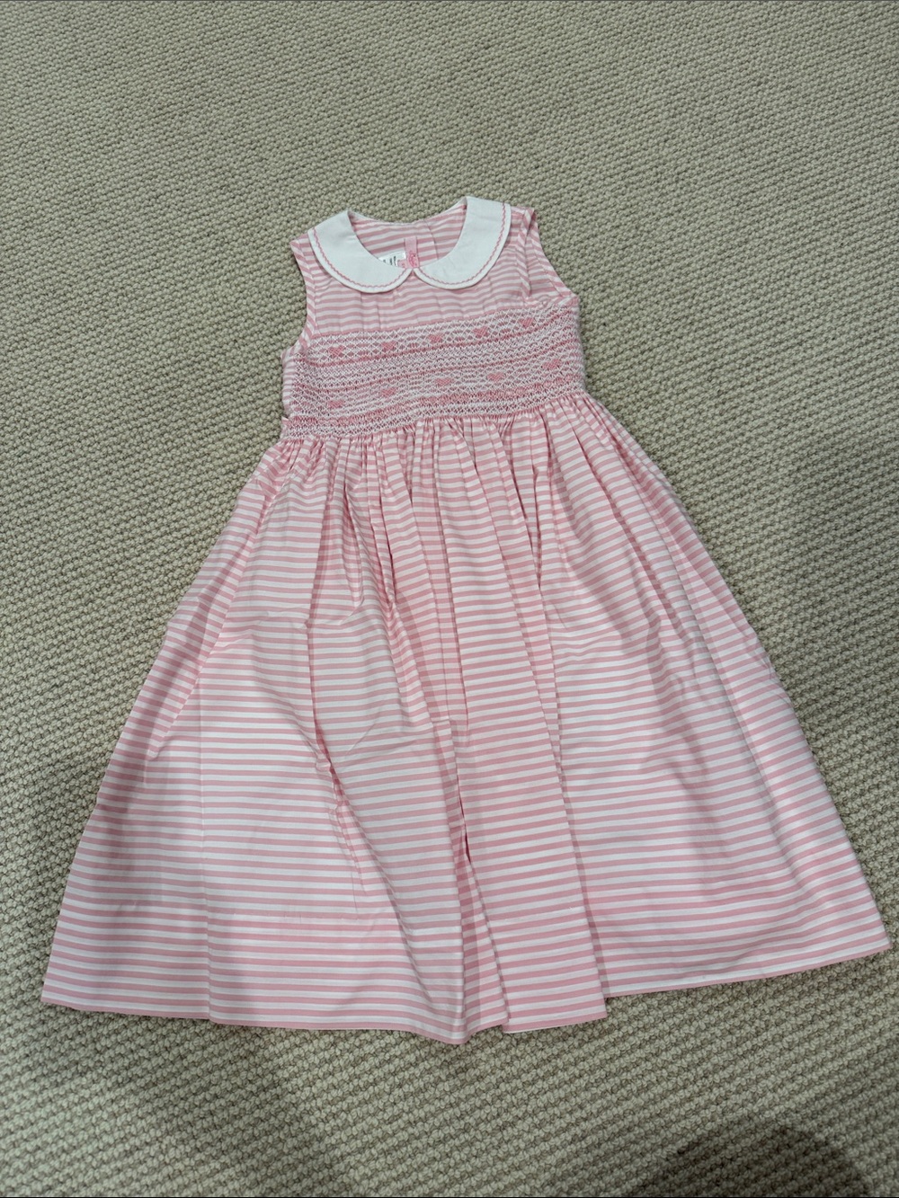 Rachel Riley Pink and White Striped Dress with Embroidered Collar